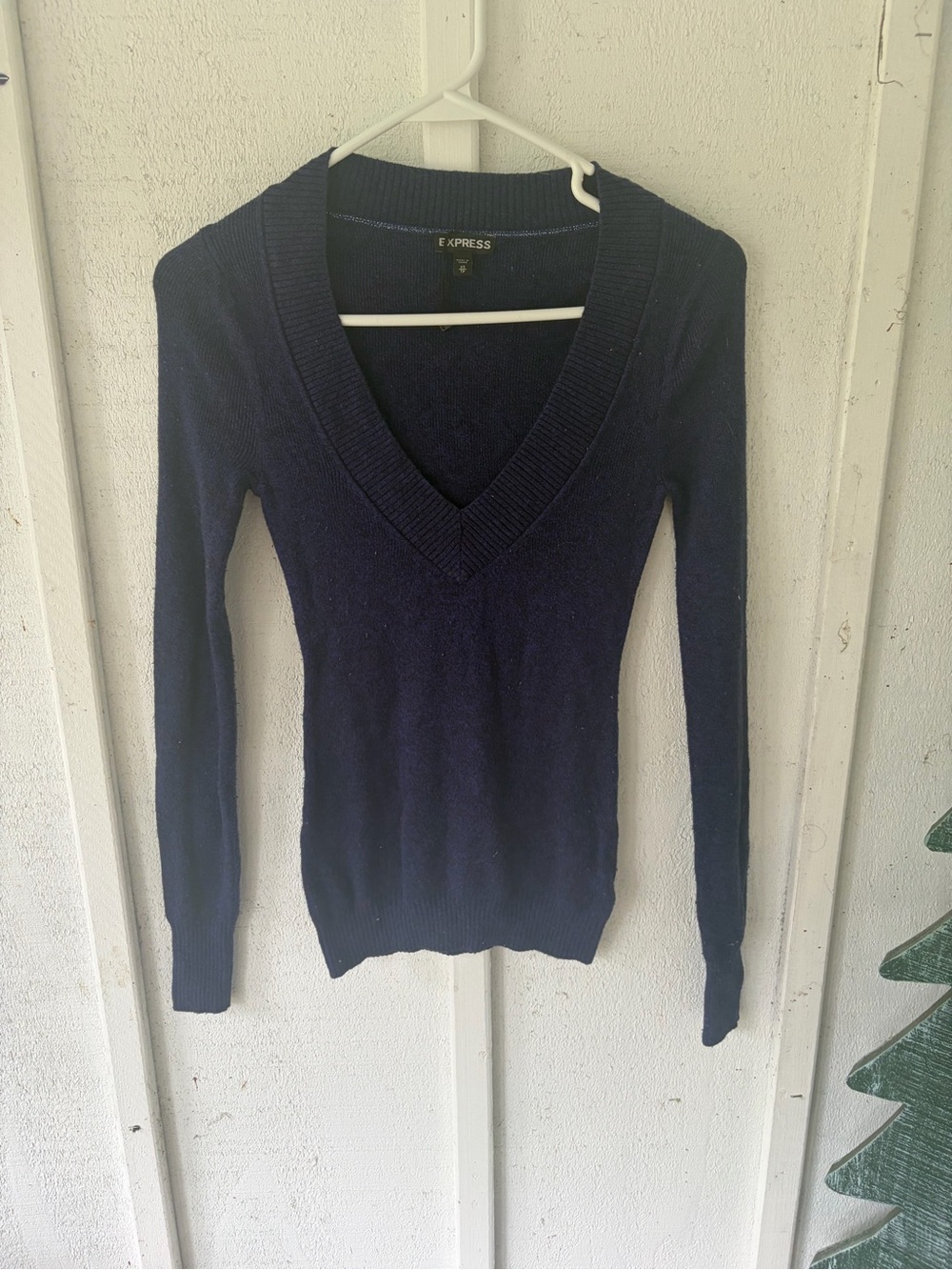 Express Women's Deep V-Neck Navy Blue Sweater